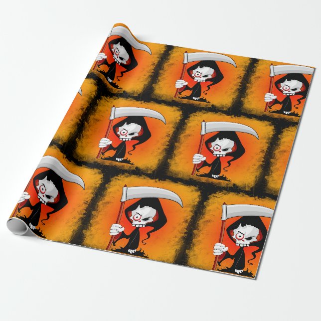 Grim Sensenmann Creepy Funny Cartoon Geschenkpapier (Ungerollt)