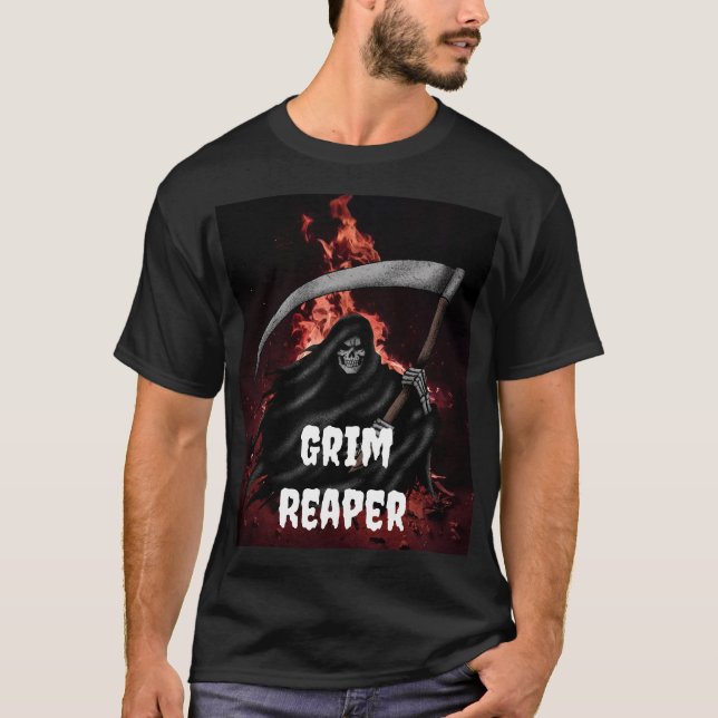 Grim Sensenmann Fire Inferno Halloween Degien T -  T-Shirt (Vorderseite)