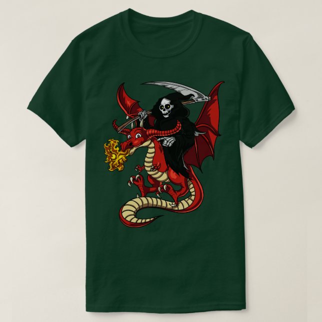 Grim Sensenmann Riding Dragon T-Shirt (Design vorne)
