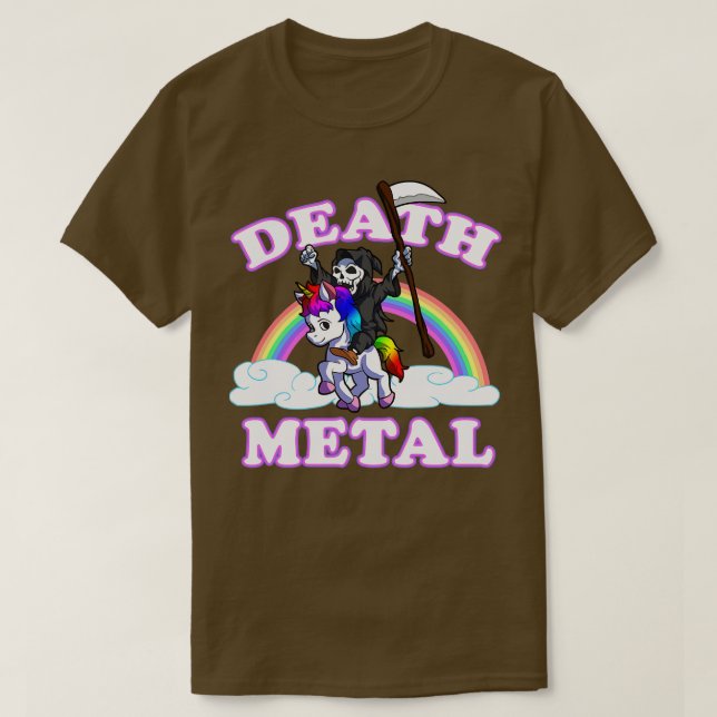 Grim Sensenmann Riding Unicorn Death Metal Rock Mu T-Shirt (Design vorne)