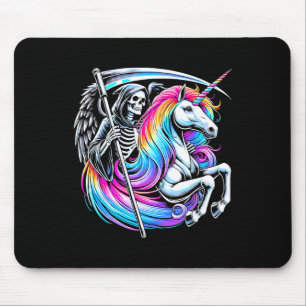 Grim Sensenmann Riding Unicorn Funny Gothic Pastel Mousepad