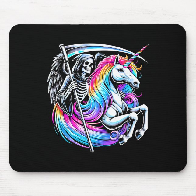 Grim Sensenmann Riding Unicorn Funny Gothic Pastel Mousepad (Vorne)