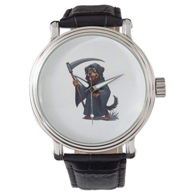Grim Sensenmann Rottweiler Dog Armbanduhr (Vorderseite)