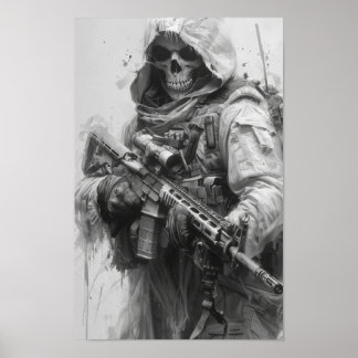Grim Sensenmann Skeleton mit Assault Rifle Poster