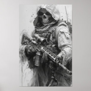 Grim Sensenmann Skeleton mit Assault Rifle Poster