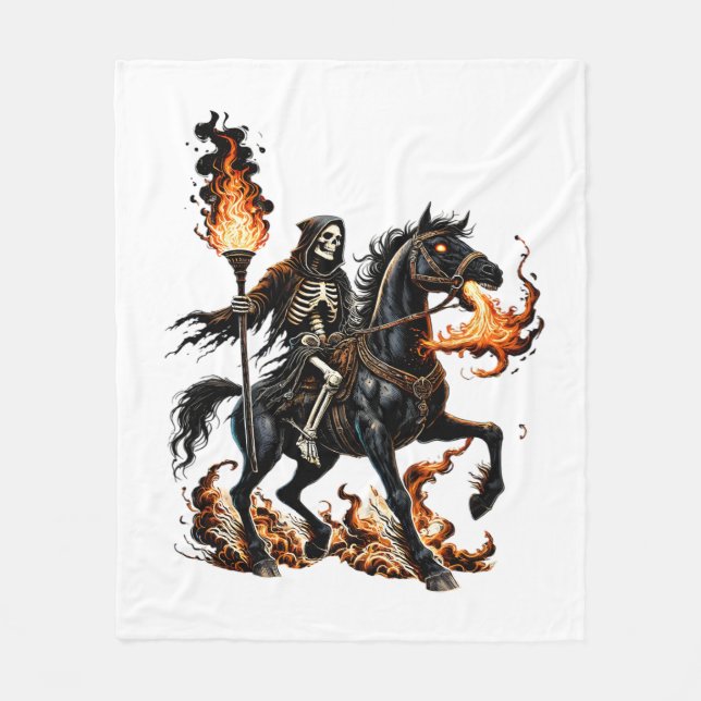 Grim Sensenmann Skeleton Reiten Reiten Flammen Fleecedecke (Vorderseite)