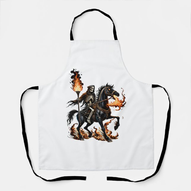 Grim Sensenmann Skeleton Reiten Reiten Flammen Schürze (Vorderseite)