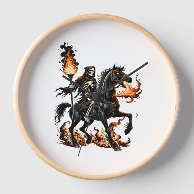Grim Sensenmann Skeleton Reiten Reiten Flammen Uhr (Vorderseite)