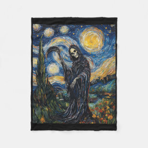 Grim Sensenmann Skeleton - Van Gogh Style - Starry Fleecedecke