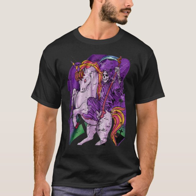 Grim Sensenmann Unicorn Pastel Goth Death Skeleton T-Shirt (Vorderseite)