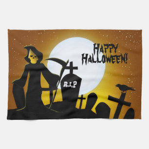Grimischer Sensenmann Beängstigend Halloween Geschirrtuch