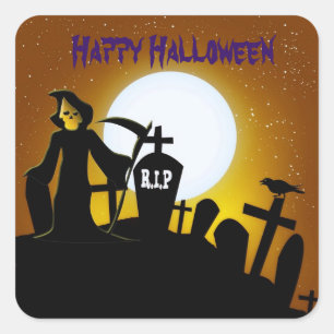 Grimischer Sensenmann Beängstigend Halloween Quadratischer Aufkleber