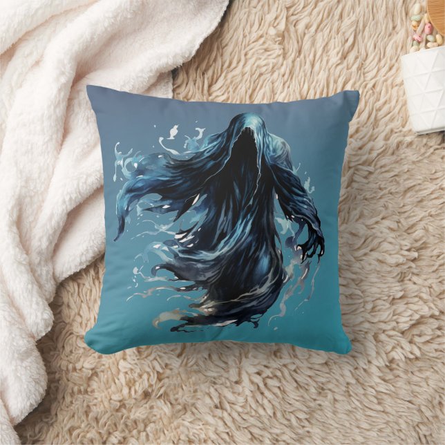 Grimischer Sensenmann Blau und Schwarz-Creepie Hal Kissen (Decke)