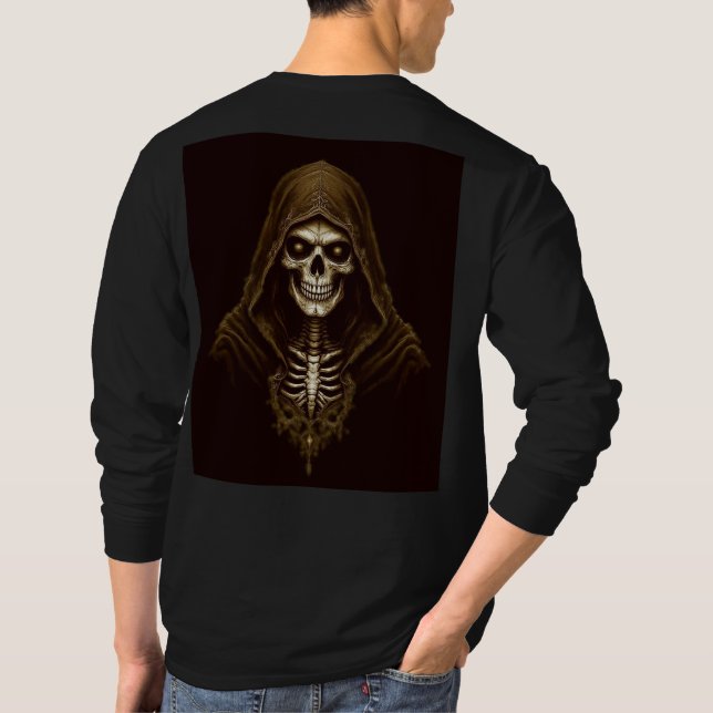 "Grimischer Sensenmann Skull Long Sleeve T - Shirt (Rückseite)