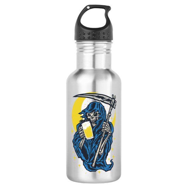 Grimischer Sensenmann trinken Bier Edelstahlflasche (Vorderseite)