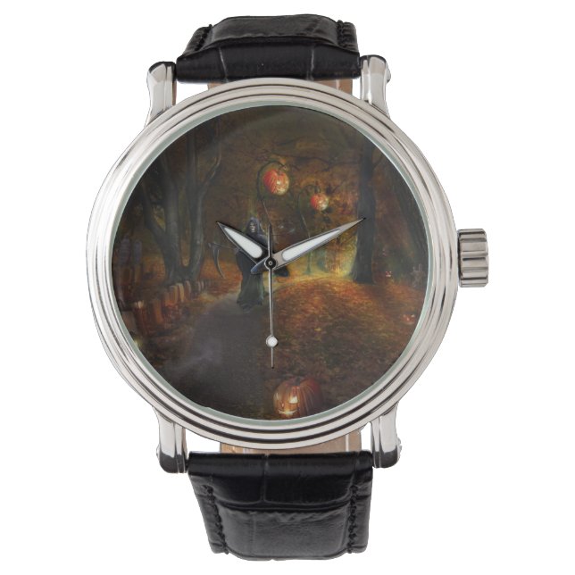 Grimischer Sensenmann und Kürbis Armbanduhr (Vorderseite)