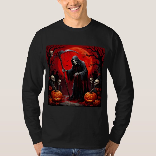 Grimmige Sensenmann Szene T-Shirt (Vorderseite)