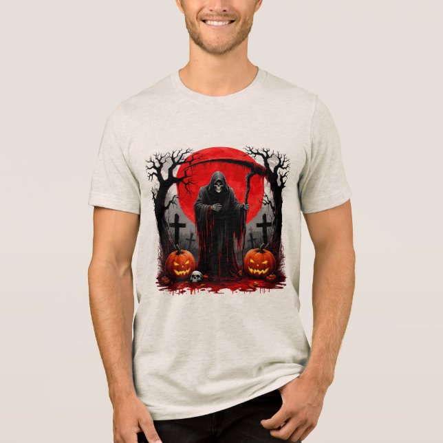 Grimmige Sensenmann Szene Tri-Blend Shirt (Vorderseite)