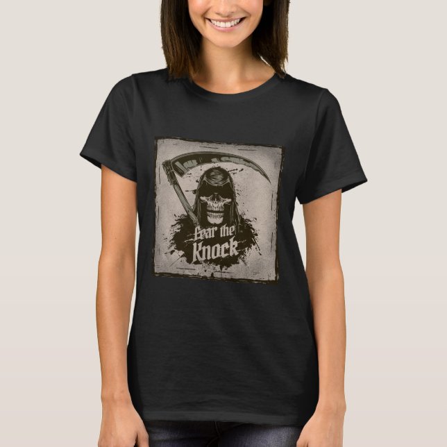 Grimmiger Sensenmann Angst vor dem Knall T-Shirt (Vorderseite)