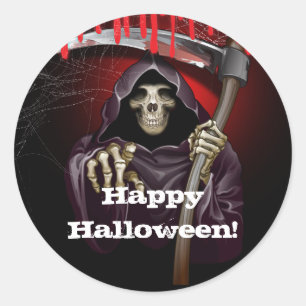 Grimmiger Sensenmann Bluttige Halloween-Party Runder Aufkleber