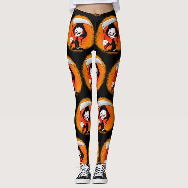Grimmiger Sensenmann Cartoon Leggings (Vorderseite)
