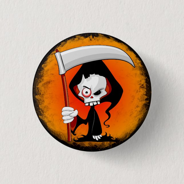Grimmiger Sensenmann Cartoon Wasserflasche Button (Vorderseite)