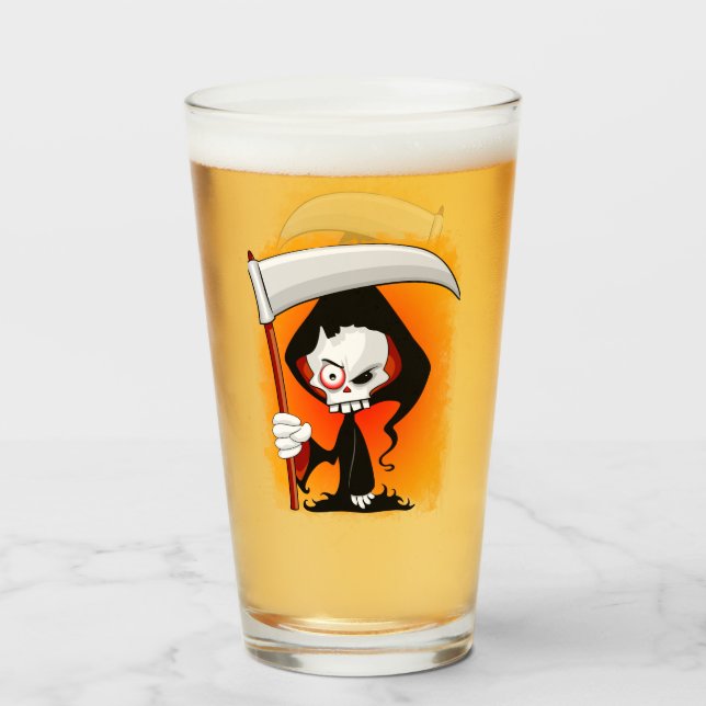 Grimmiger Sensenmann Cartoon Wasserflasche Glas (Vorne (Gefüllt))