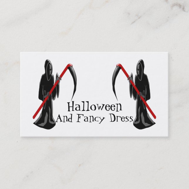 Grimmiger Sensenmann Halloween Extravagantes Kleid Visitenkarte (Vorderseite)