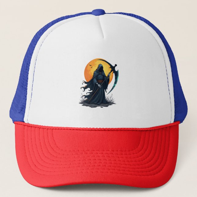 Grimmiger Sensenmann mit Scythe - Beängstigendes H Truckerkappe (Vorderseite)