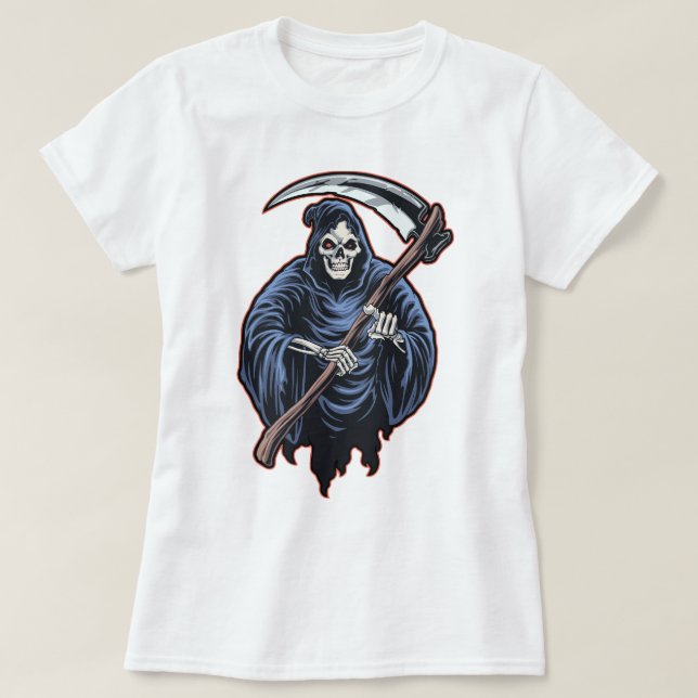 Grimmiger Sensenmann mit Scythe T-Shirt (Design vorne)