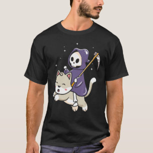 Grimmiger Sensenmann reiten auf einem Katzen Hallo T-Shirt
