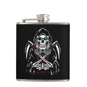 Grimmiger Sensenmann Scythe Death Skelettknochen H Flachmann