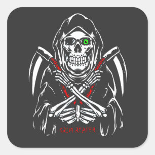 Grimmiger Sensenmann Scythe Death Skelettknochen H Quadratischer Aufkleber