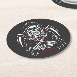 Grimmiger Sensenmann Scythe Death Skelettknochen H Runder Pappuntersetzer