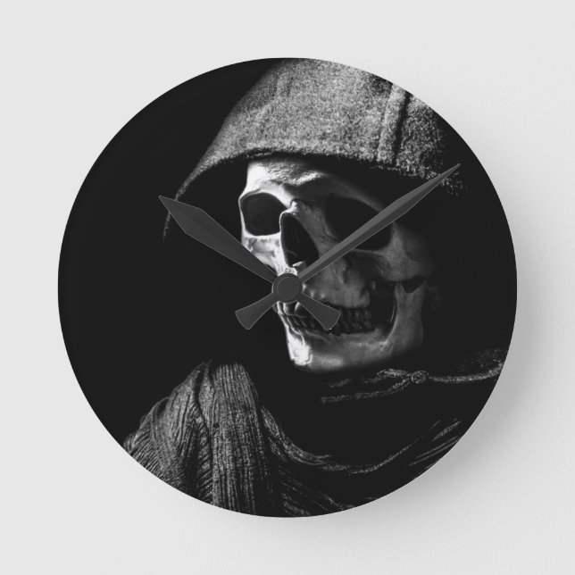 Grimmiger Sensenmann Skull Runde Wanduhr (Vorderseite)