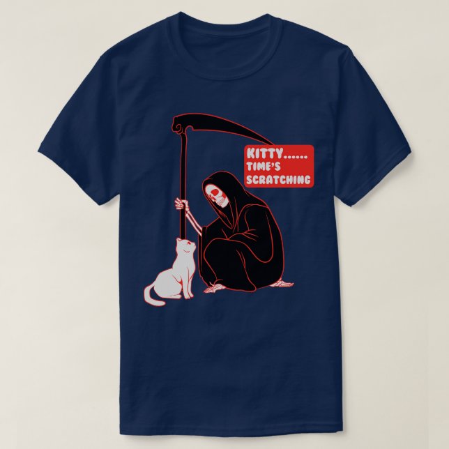 Grimmiger Sensenmann und Katze T-Shirt (Design vorne)