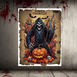 Grimmiger Sensenmann Vintage Zeitung Halloween Poster