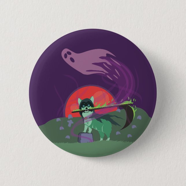 Grimmiger Sensenmann Welpe Button (Vorderseite)