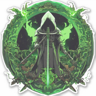 grimmiges Sensenmann-Emblem in grün6 Aufkleber