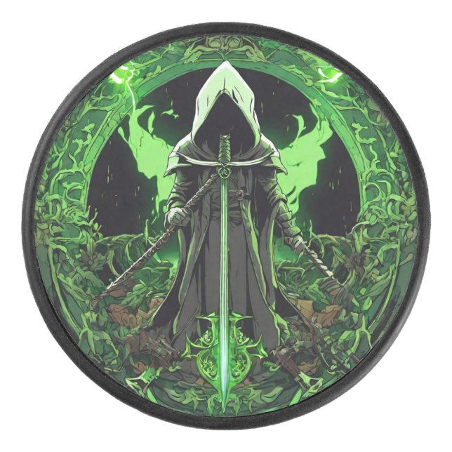 grimmiges Sensenmann-Emblem in grün6 Eishockey Puck (Vorderseite)