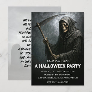Grimmiges Sensenmann Halloween-Party Einladung