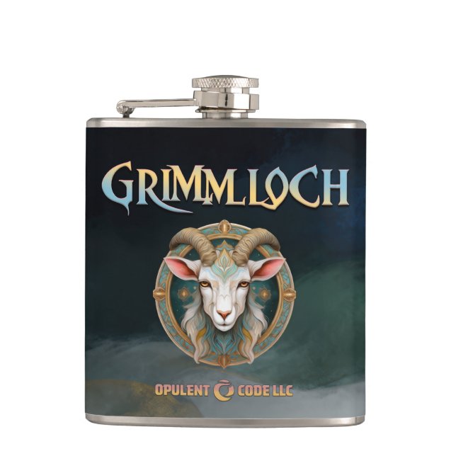 Grimmloch-Ziegen-Emblem Fantasy-RPG Flachmann (Vorderseite)