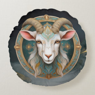 Grimmloch-Ziegen-Emblem Fantasy-RPG Rundes Kissen