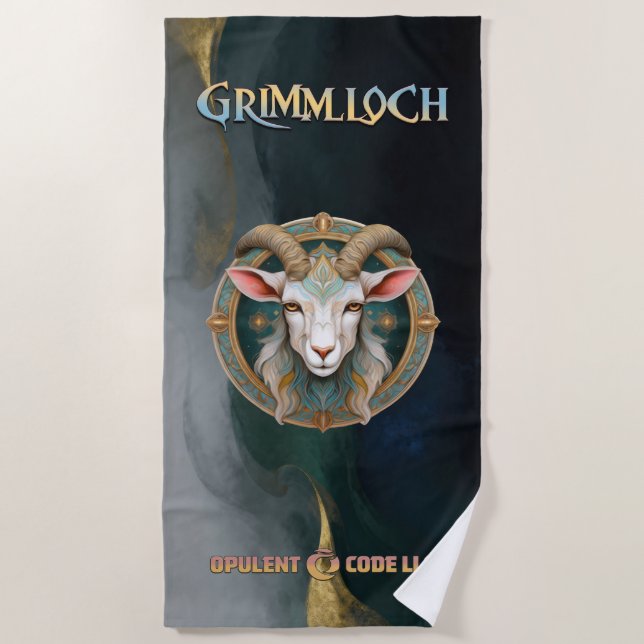 Grimmloch-Ziegen-Emblem Fantasy-RPG Strandtuch (Vorderseite)