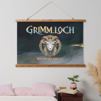 Grimmloch-Ziegen-Emblem Fantasy-RPG Wandteppich Mit Holzrahmen