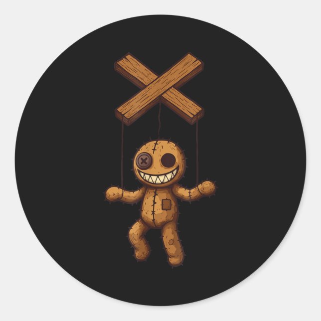 Grimstring – Soky Playful Puppet Marionette Cartoo Runder Aufkleber (Vorderseite)