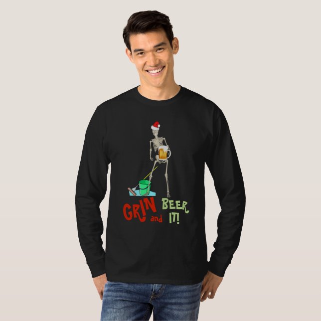 GRIN and BEER It Funny Skelett MOPP Weihnachten T-Shirt (Vorne ganz)