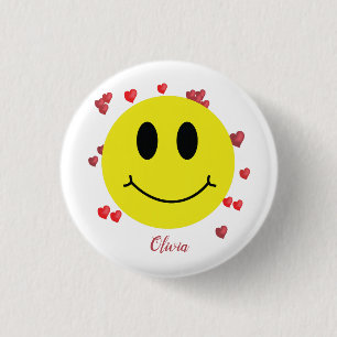 Grin Face mit Red Hearts Personalisiert Button