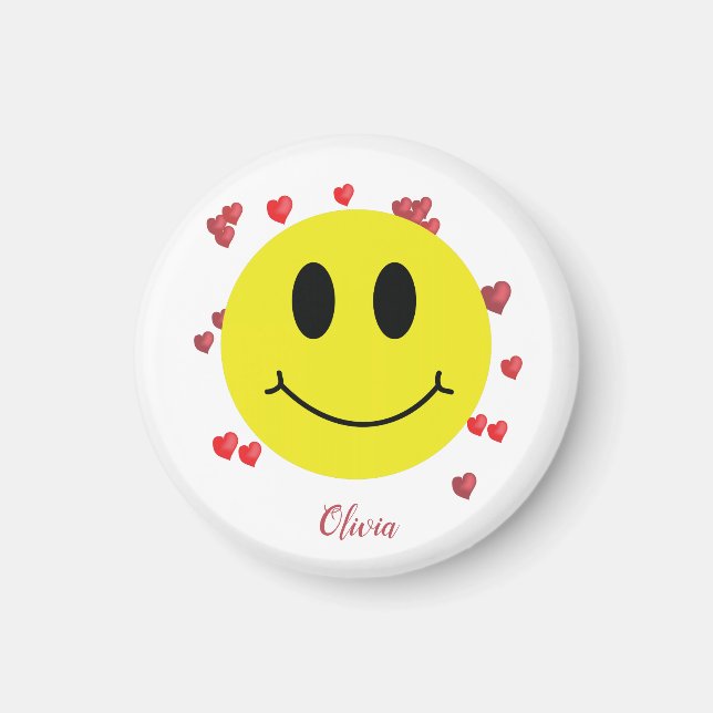 Grin Face mit Red Hearts Personalisiert Magnet (Vorne)