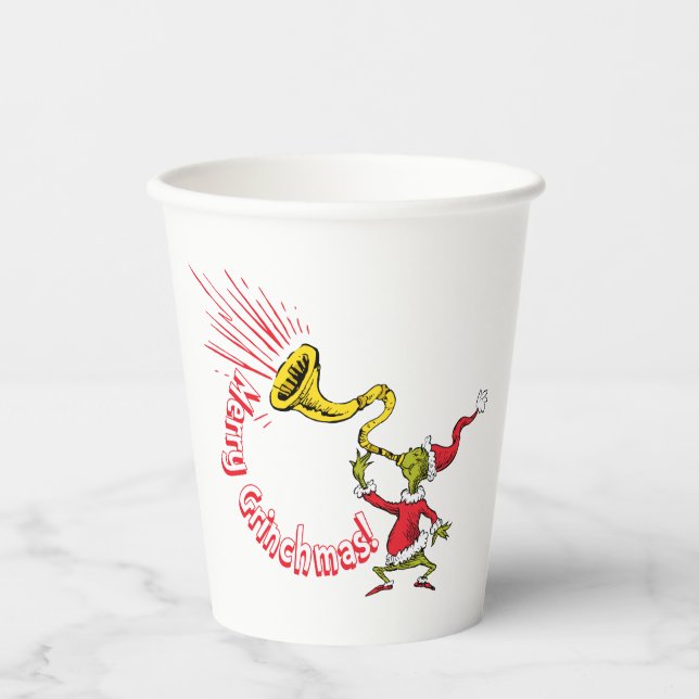 Grinch bläst das lustige Grinchmas-Horn Pappbecher (Vorderseite)